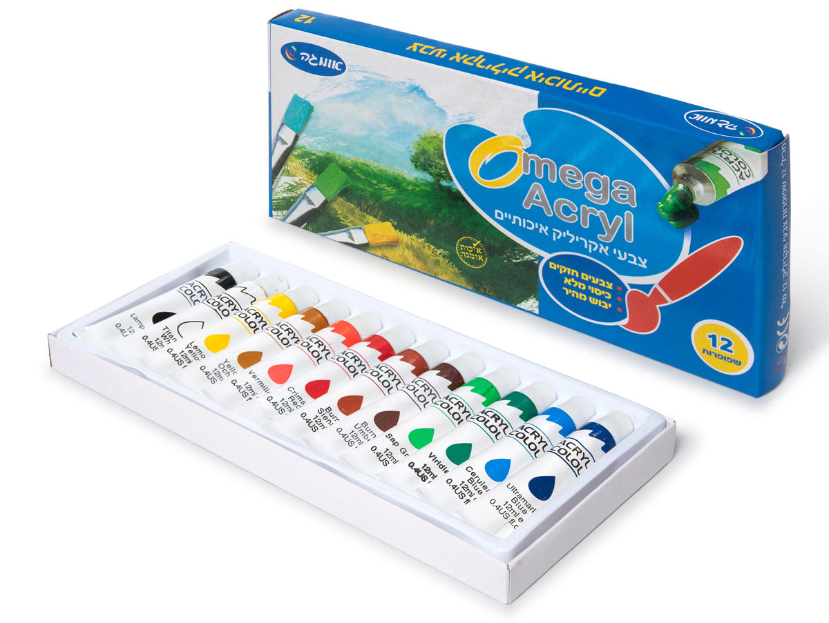 מארז 12 צבעי אקריליק בשפופרת- אומגה
