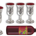 גזירות קרטון בקבוק יין, 4 כוסות, וכוס אליהו
