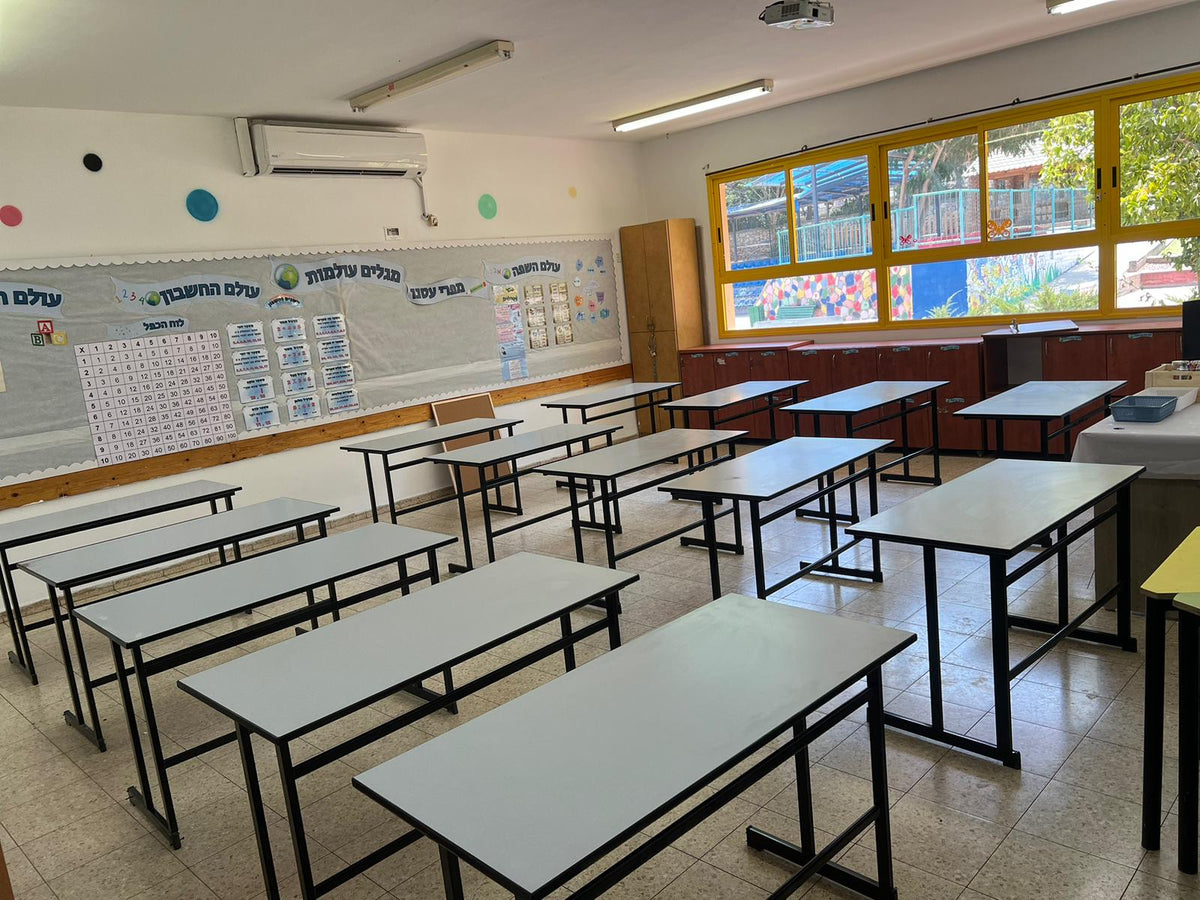 שולחן תלמיד זוגי +רגליים 120*60 רגל מתכת פלטה שמנת